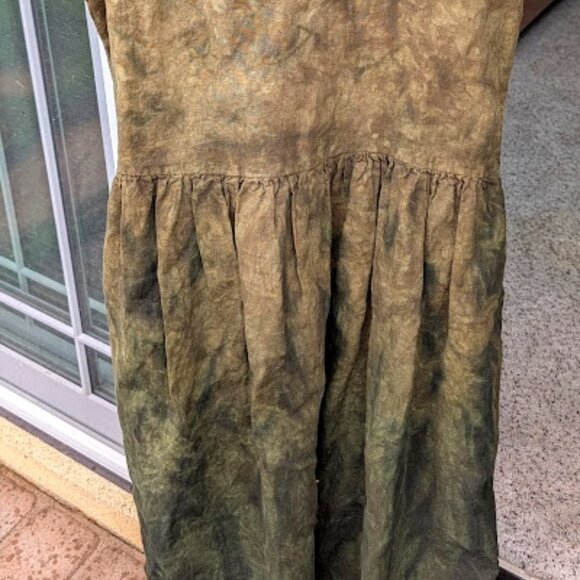 S/M Earthy Olive Green Katie Diamond Wolff Linen Sleevless Dress with Pockets - Picture 4 of 5